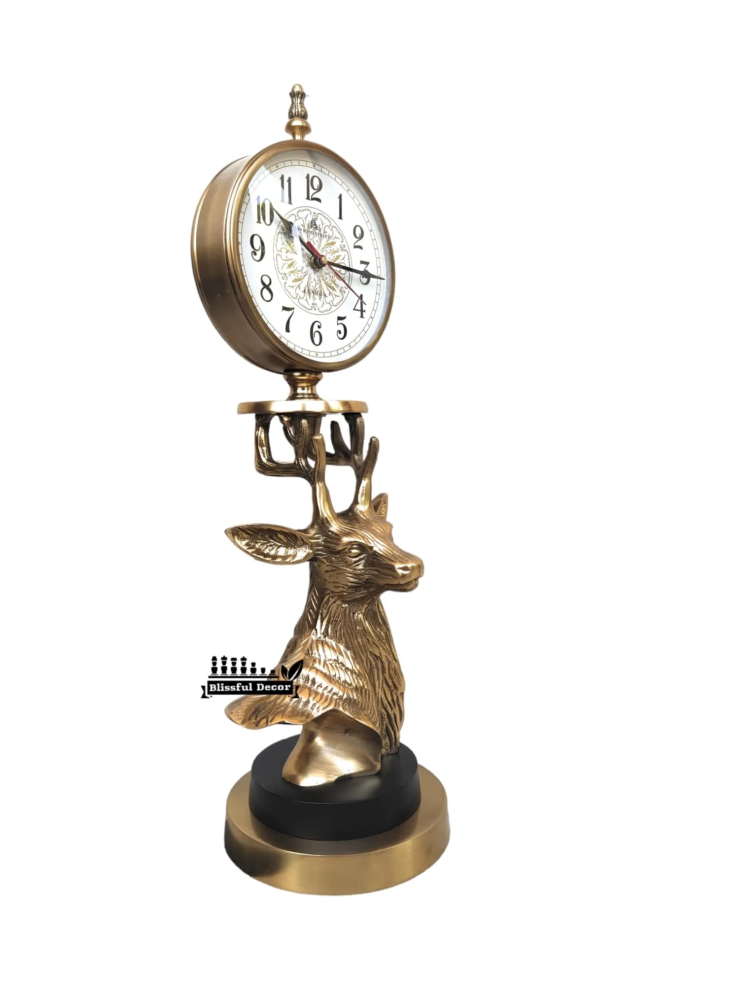 Blissful Decor Antique Reindeer Head Design Metal Handing Clock, Unique Design Reindeer Clock,Decorative showpeice Clock Clock,Antique -Gold,House Warming Gift,Home Decor Size (22 -inch) Table Decor