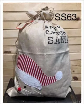 Boutique  -  Faux Burlap with Stripe Santa