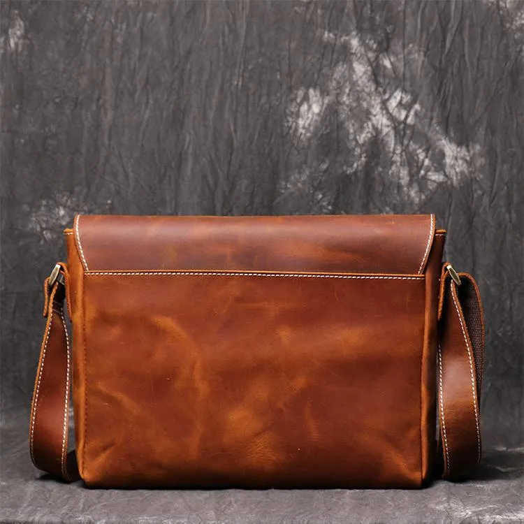 Brown Leather Mens 10 inches SMall Laptop Side Bag Courier Bag Messenger Bag Postman Bag For Men