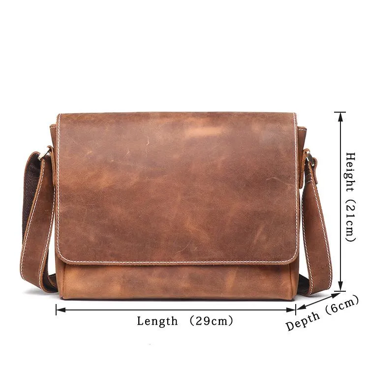 Brown Leather Mens 10 inches SMall Laptop Side Bag Courier Bag Messenger Bag Postman Bag For Men