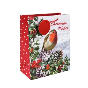 Christmas Wishes Robin Medium Gift Bag