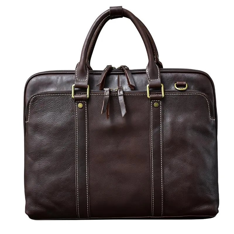 Coffee Leather Mens 15" Black Laptop Briefcase Business Brown Large Handbag For Men