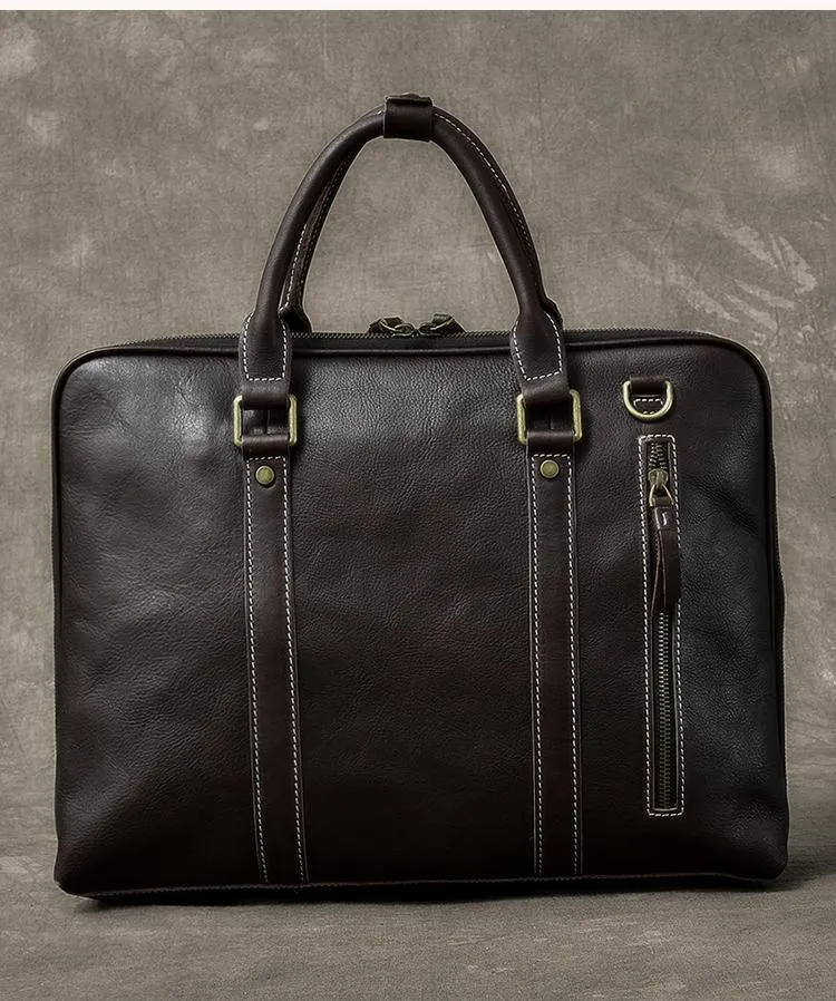 Coffee Leather Mens 15" Black Laptop Briefcase Business Brown Large Handbag For Men