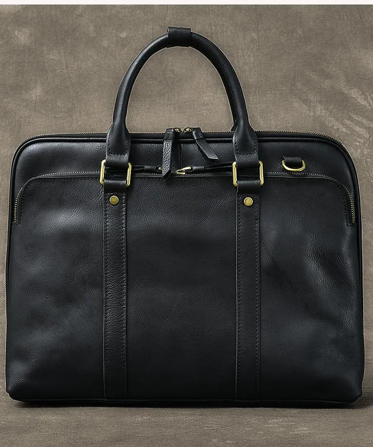 Coffee Leather Mens 15" Black Laptop Briefcase Business Brown Large Handbag For Men