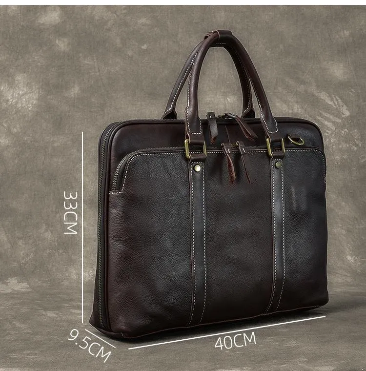 Coffee Leather Mens 15" Black Laptop Briefcase Business Brown Large Handbag For Men