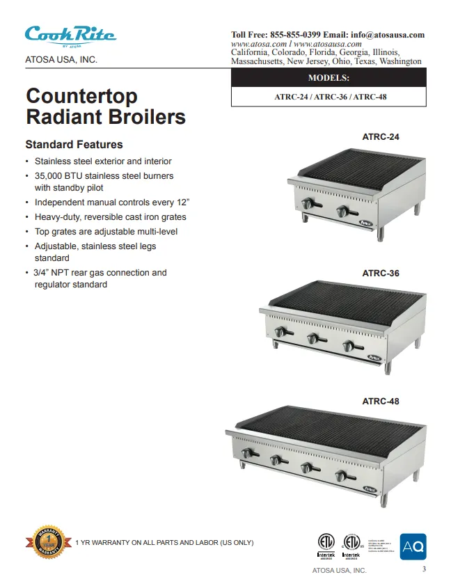 Cook-Rite Countertop CharBroiler 24in Natural Gas ATRC-24