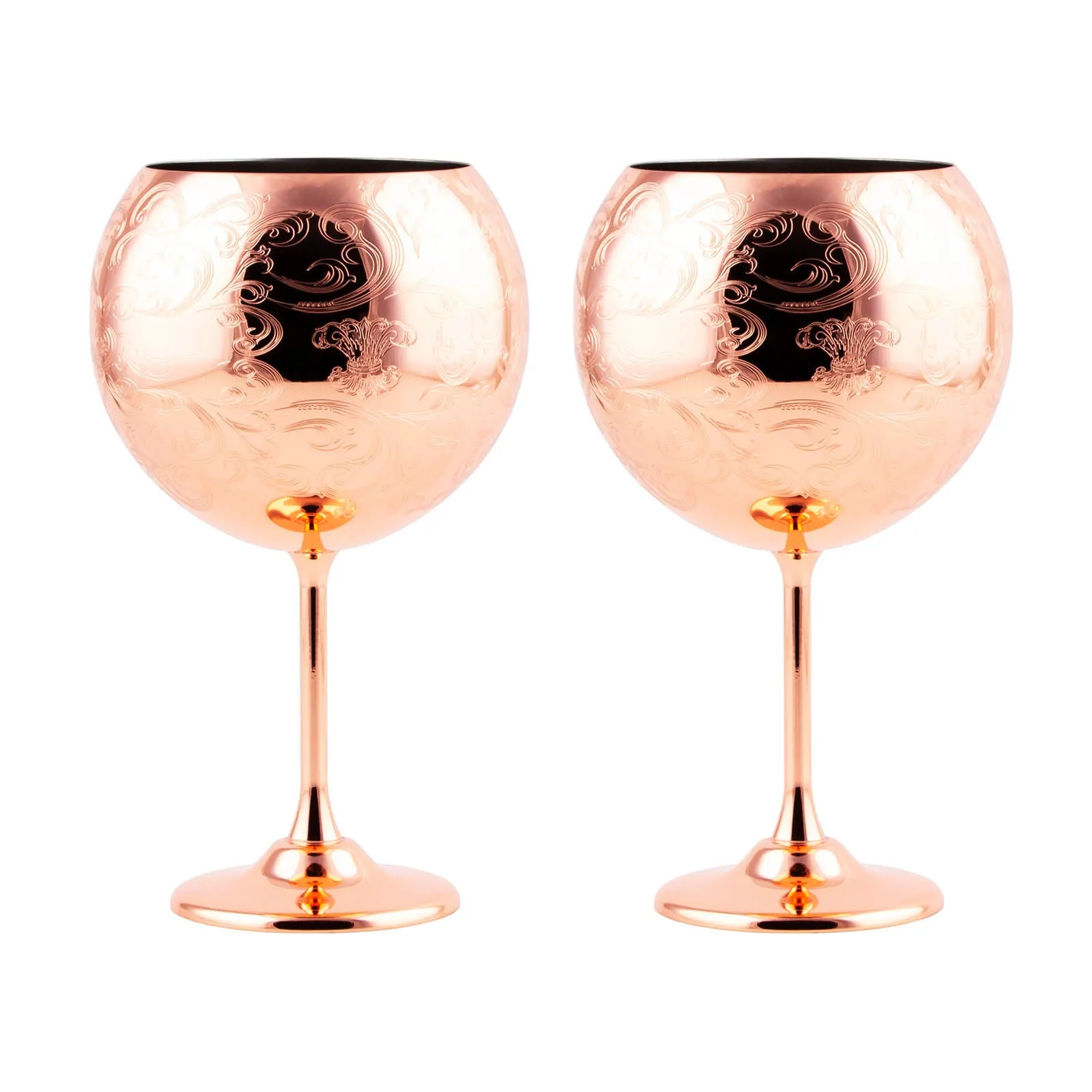 Copper Etched Goblet Glass - Set of 2 - 24 ounce