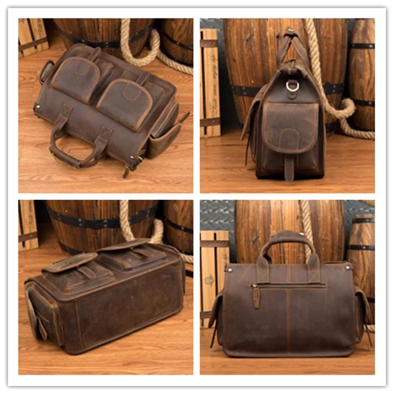 Crazy Horse Leather Briefcase Large Capacity Tote Bag Men Shoulder Bag Messenger Bag