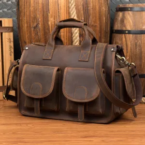 Crazy Horse Leather Briefcase Large Capacity Tote Bag Men Shoulder Bag Messenger Bag