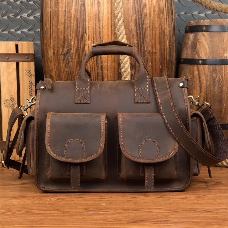 Crazy Horse Leather Briefcase Large Capacity Tote Bag Men Shoulder Bag Messenger Bag