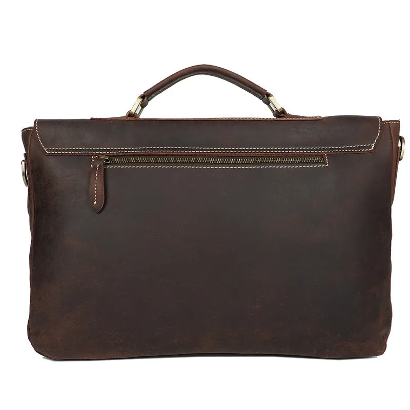 Crazy Horse Leather Men Business Tote Bag Top Grain Leather Messenger Bag Retro Men Briefcase