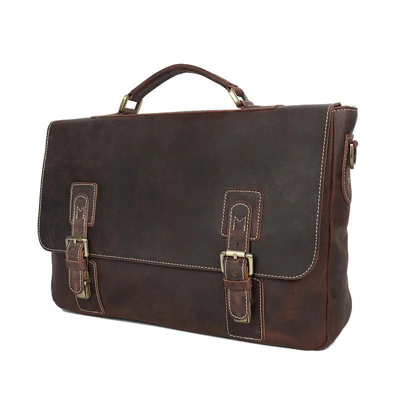 Crazy Horse Leather Men Business Tote Bag Top Grain Leather Messenger Bag Retro Men Briefcase