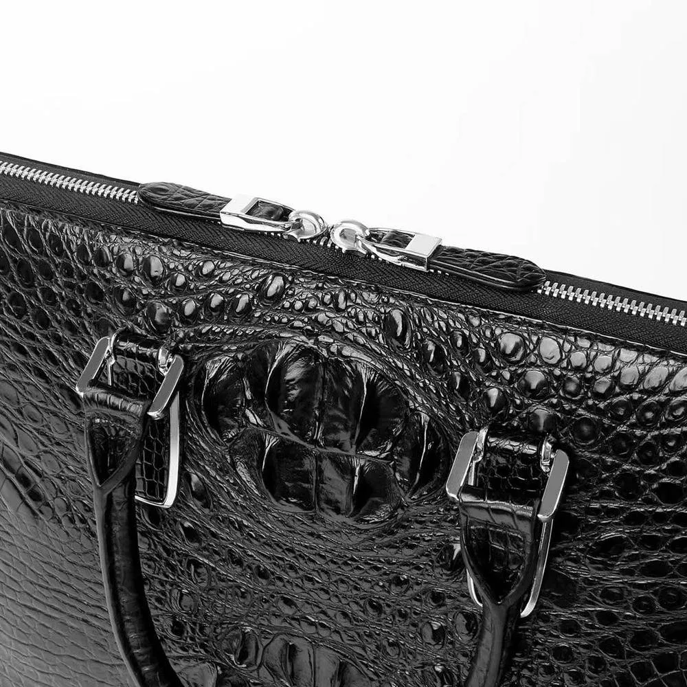 Crocodile Skin Leather Business Briefcase Bag Black