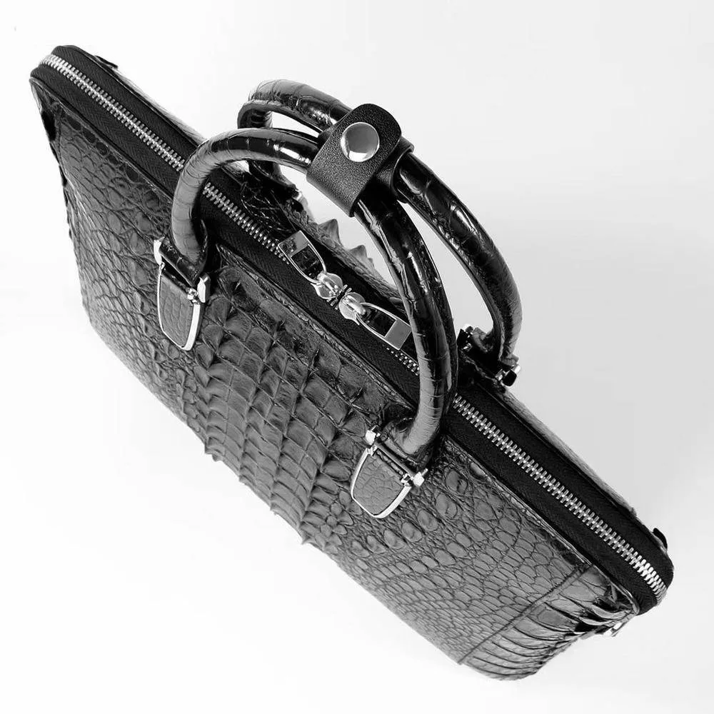 Crocodile Skin Leather Business Briefcase Bag Black