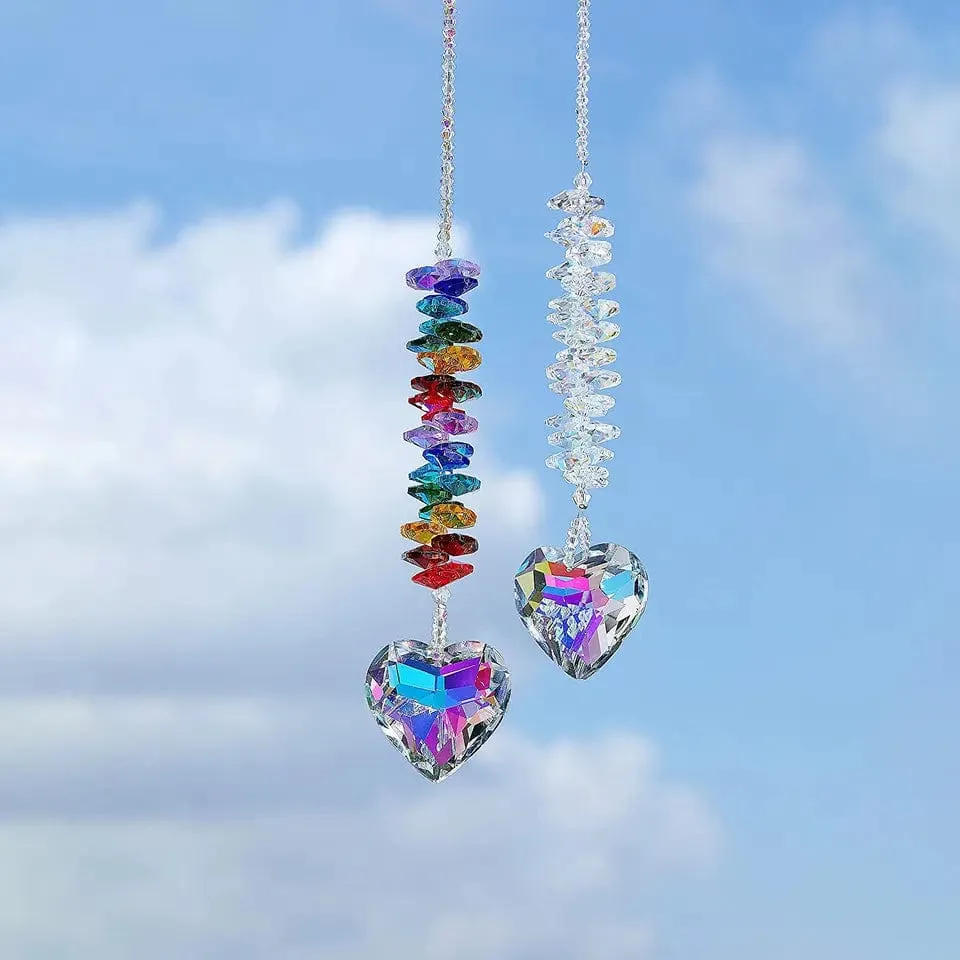 Crystal Heart Suncatcher Two Colors Large Size Rainbow Maker