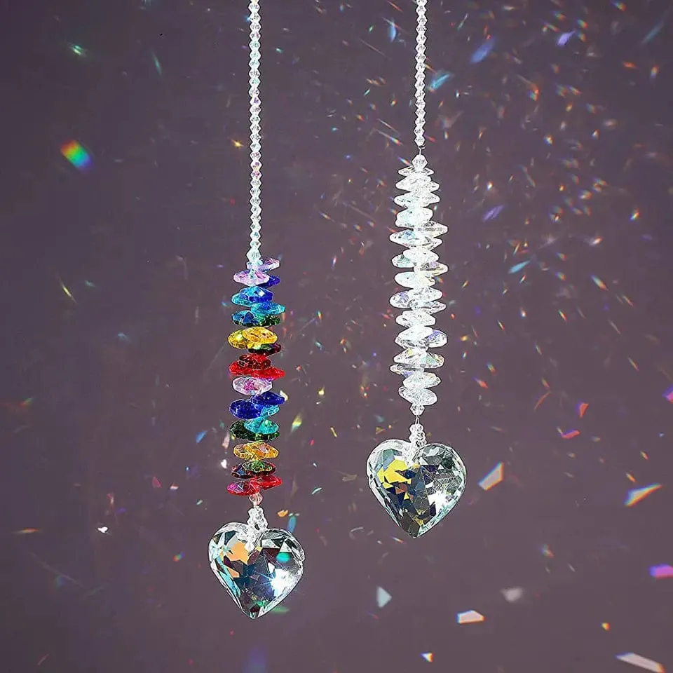 Crystal Heart Suncatcher Two Colors Large Size Rainbow Maker