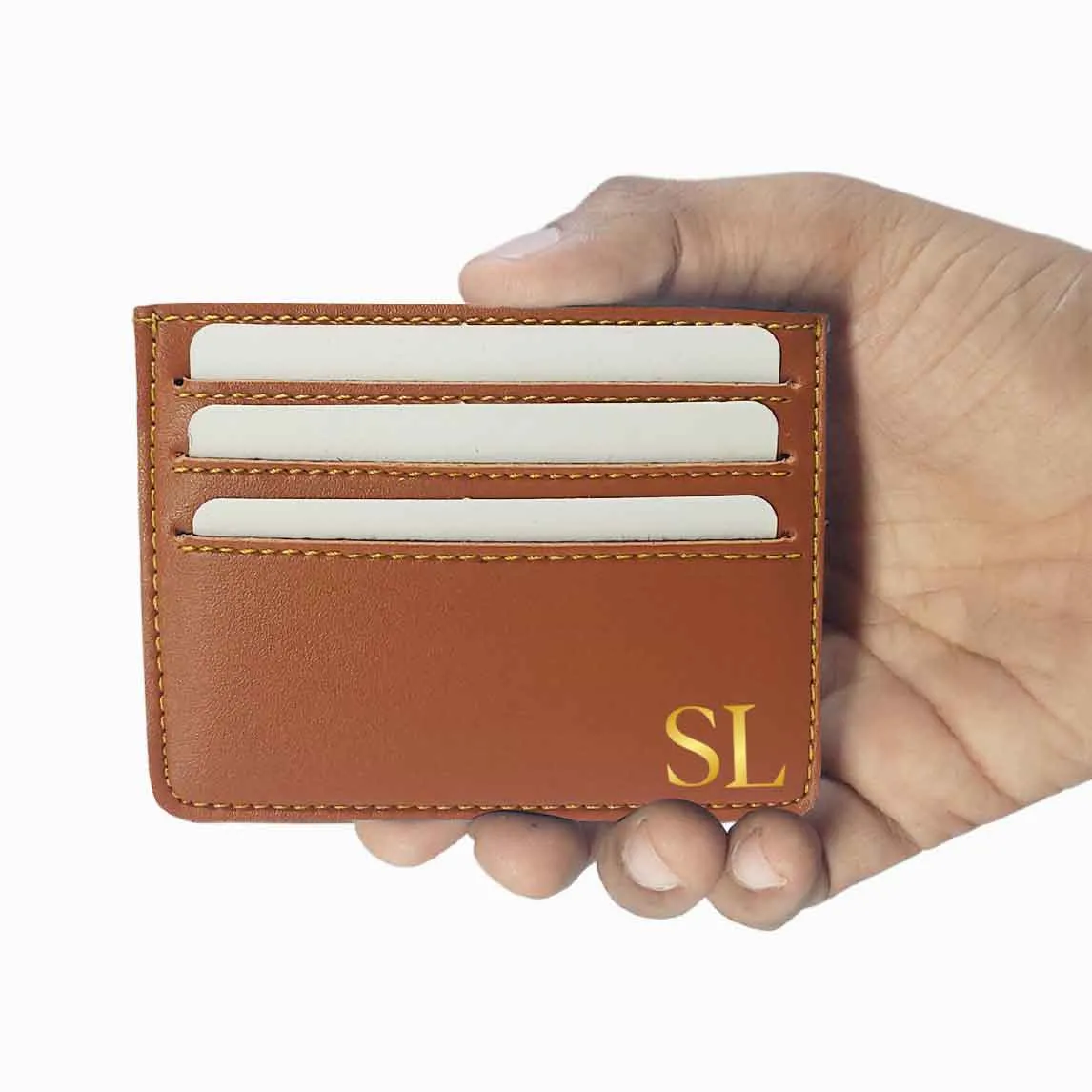 Customized Business Card Organizer Add Initials for Men - Brown