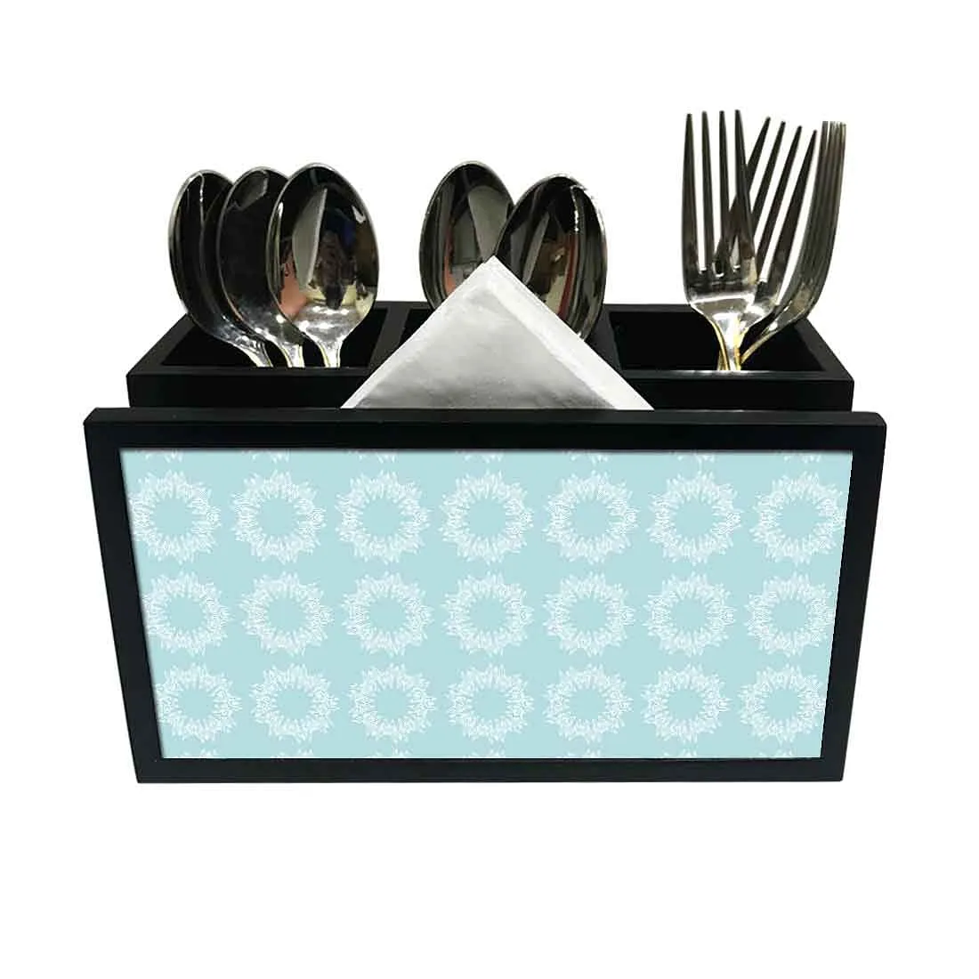 Cutlery Tissue Holder Napkin Stand -  Blue Flower Design