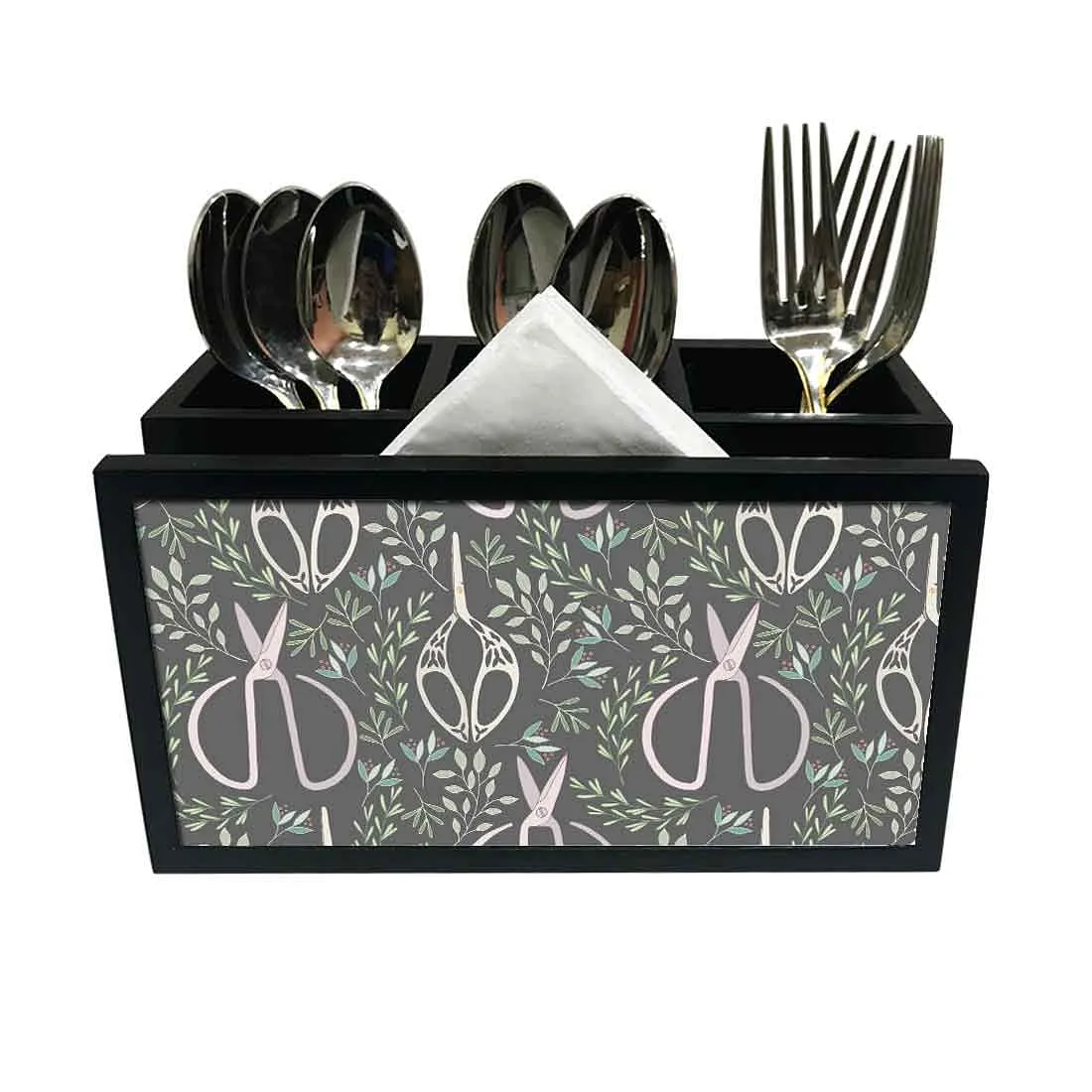 Cutlery Tissue Holder Napkin Stand -  Scissors and Leaf