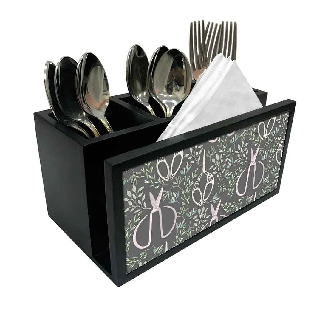 Cutlery Tissue Holder Napkin Stand -  Scissors and Leaf