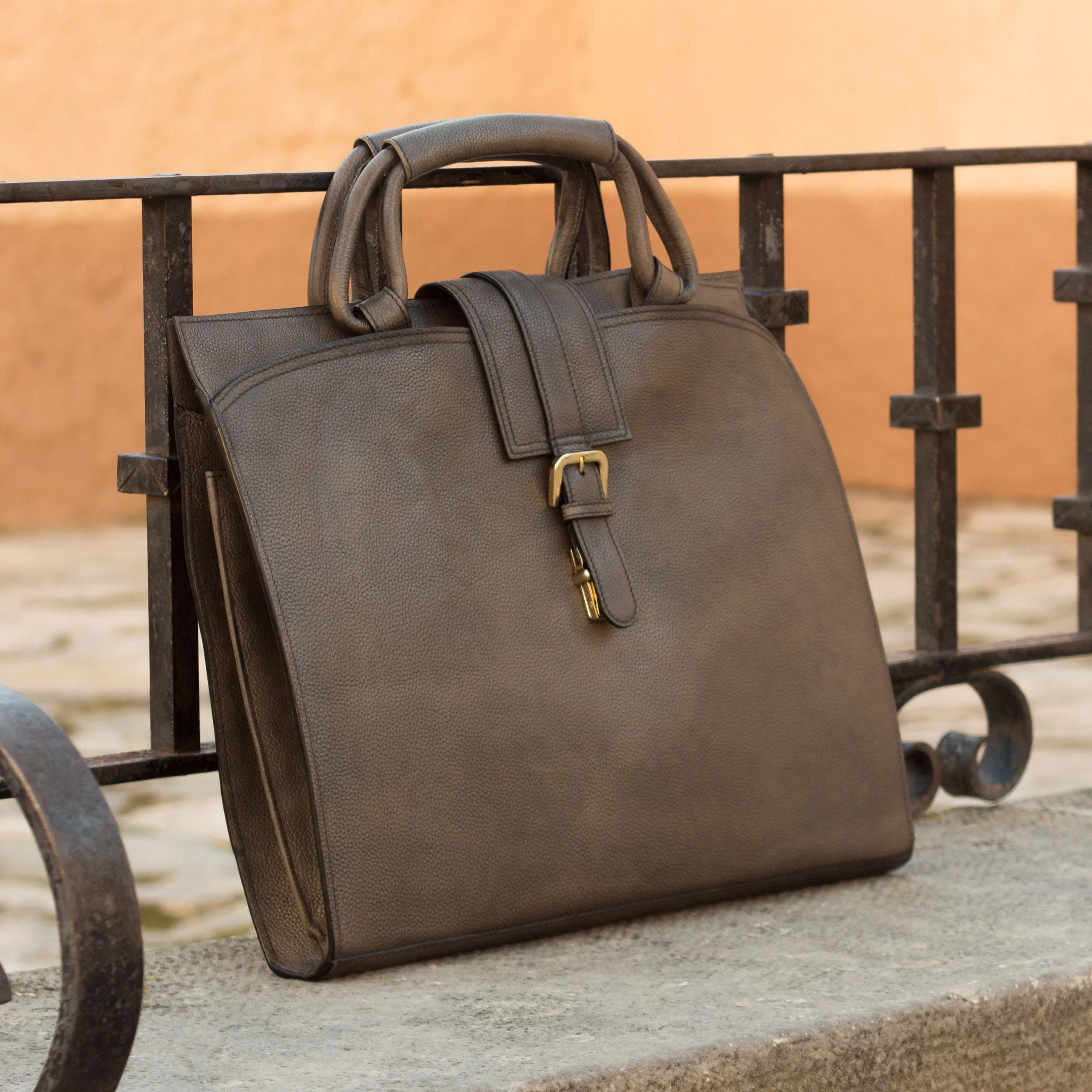 DapperFam Luxe Men's Brief Case in Grey Painted Full Grain