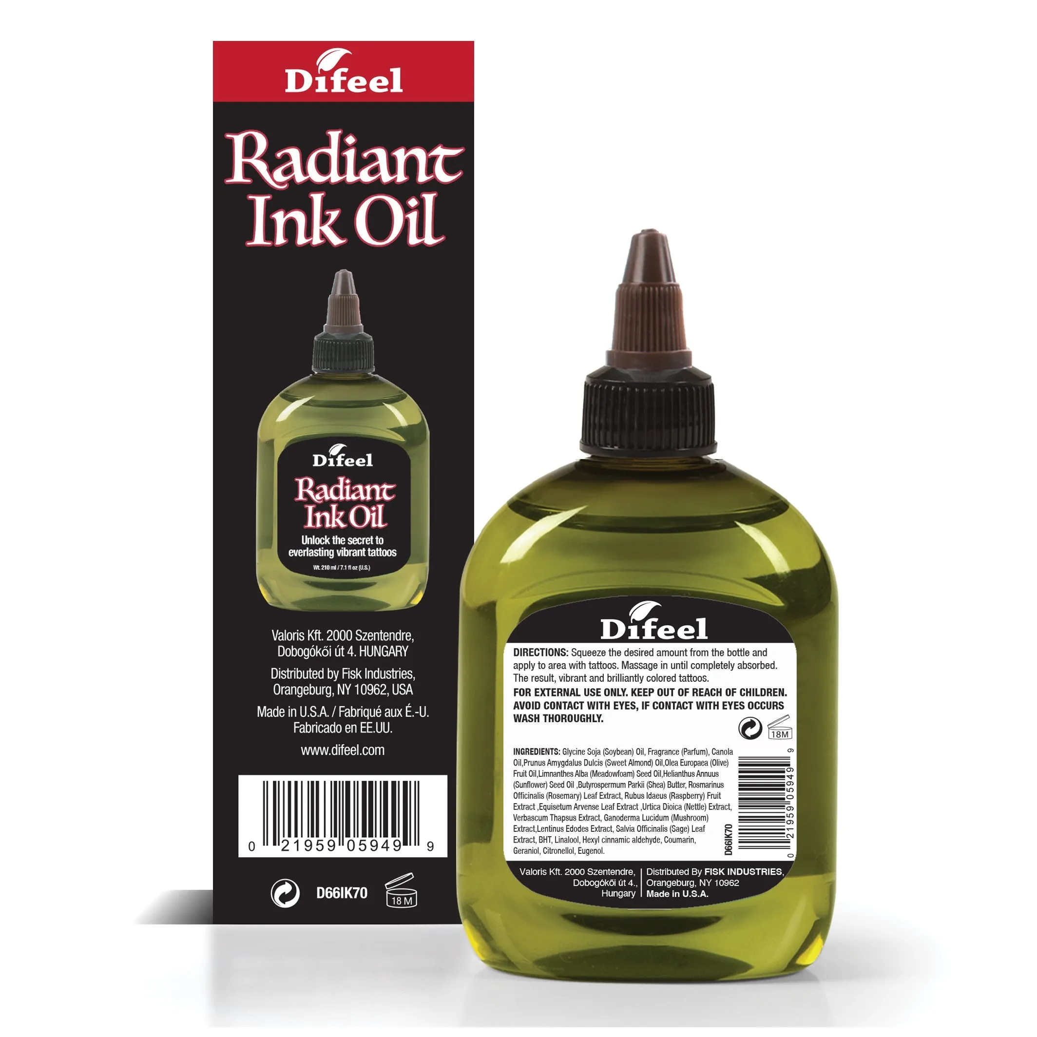 Difeel Radiant Ink Oil - Freshens and Adds Vibrancy to Faded Tattoos 7.1 oz.