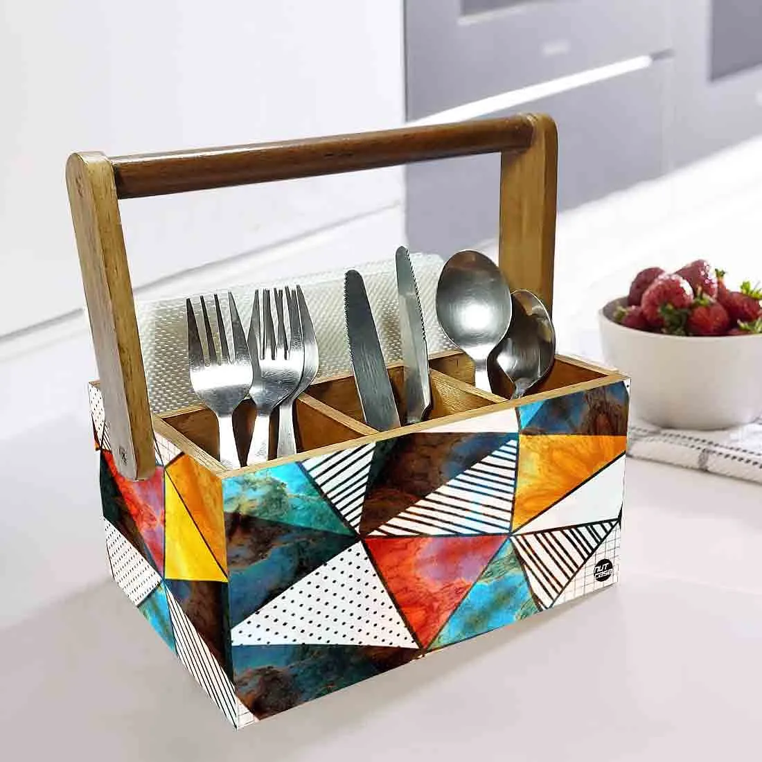 Dining Table Tissue Paper Holder With Handle Spoons Forks Stand - Cubic