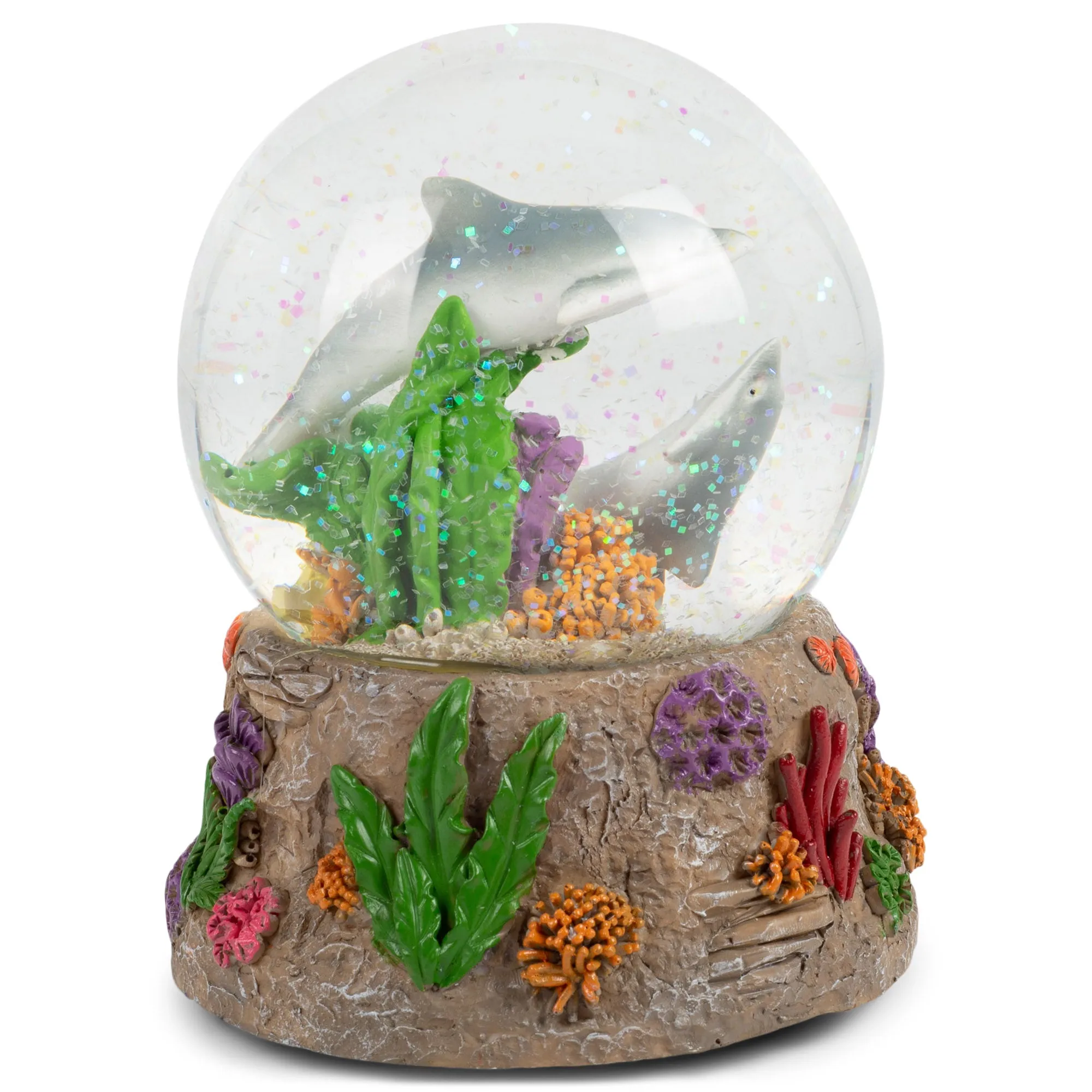 Dolphins Playing in the Reef 100MM Music Snow Globe Plays Song By the Beautiful Sea