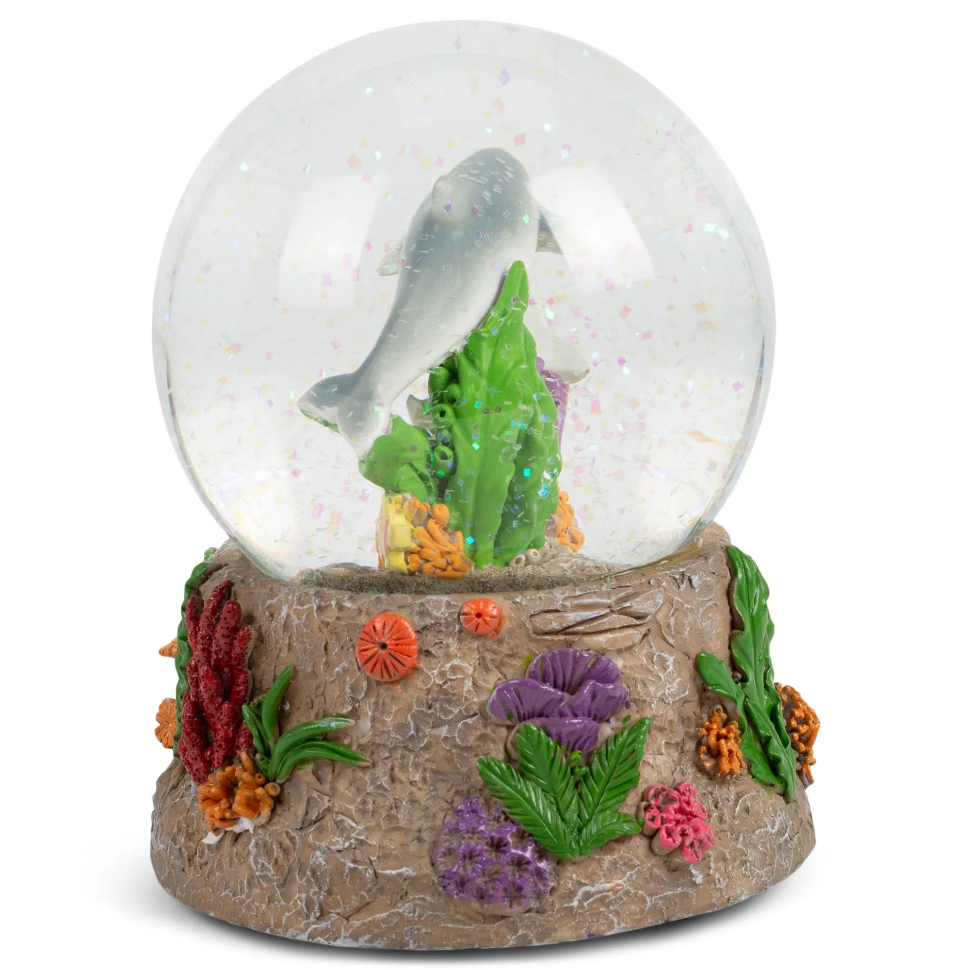 Dolphins Playing in the Reef 100MM Music Snow Globe Plays Song By the Beautiful Sea