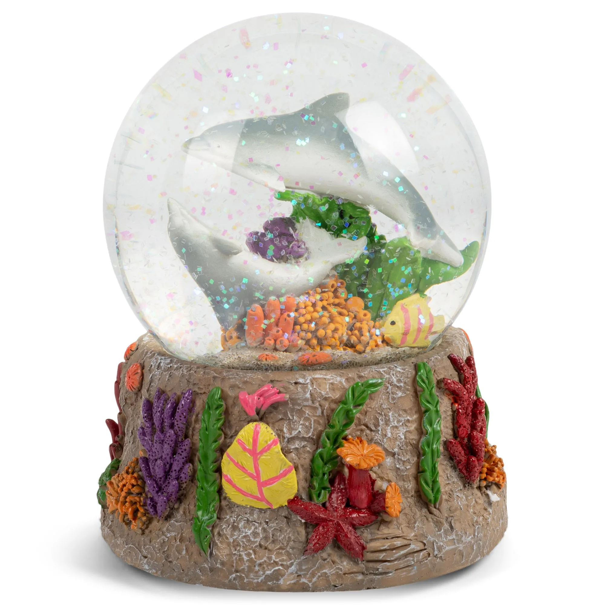 Dolphins Playing in the Reef 100MM Music Snow Globe Plays Song By the Beautiful Sea