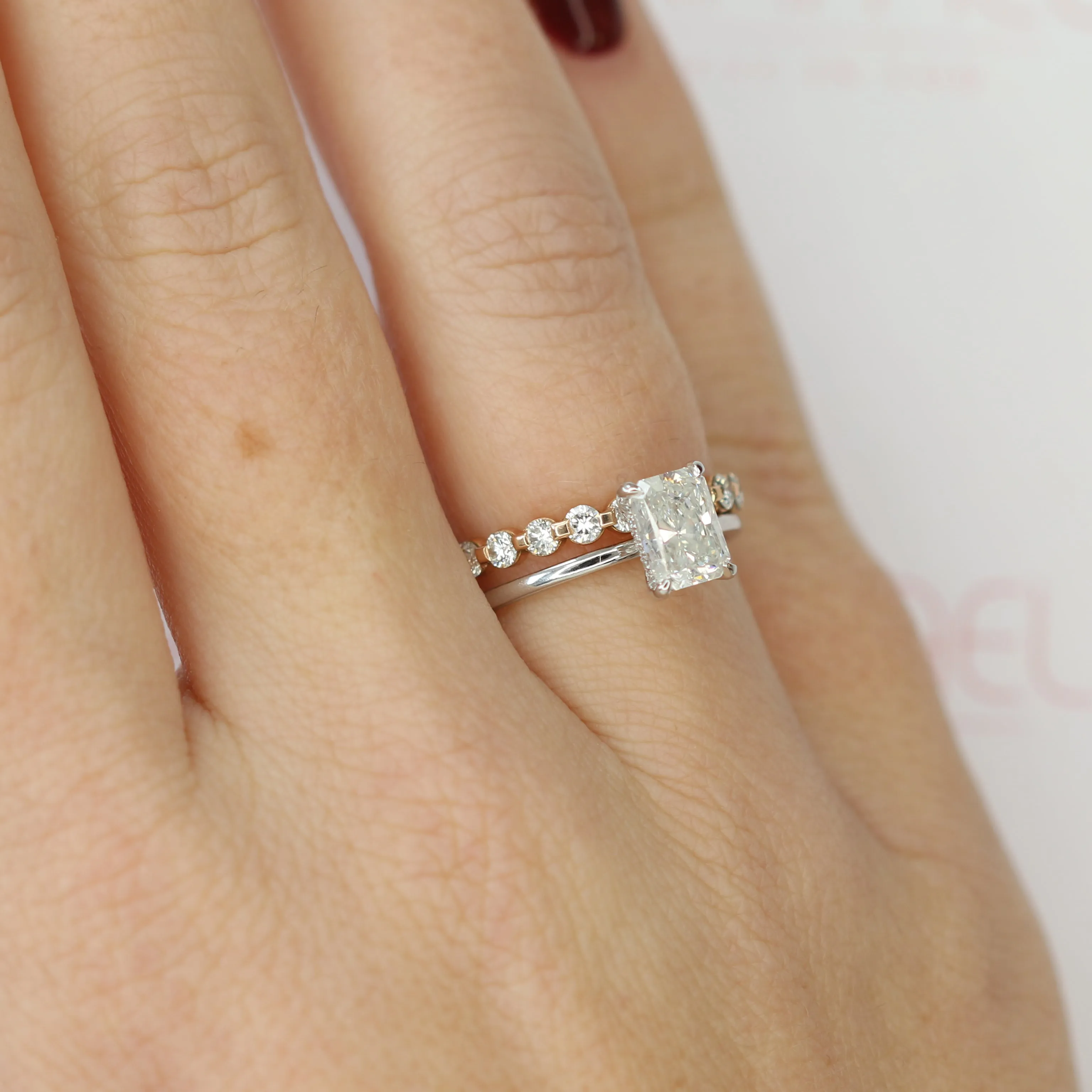 Early Morning Hidden Halo Natural Radiant  Diamond Engagement Ring