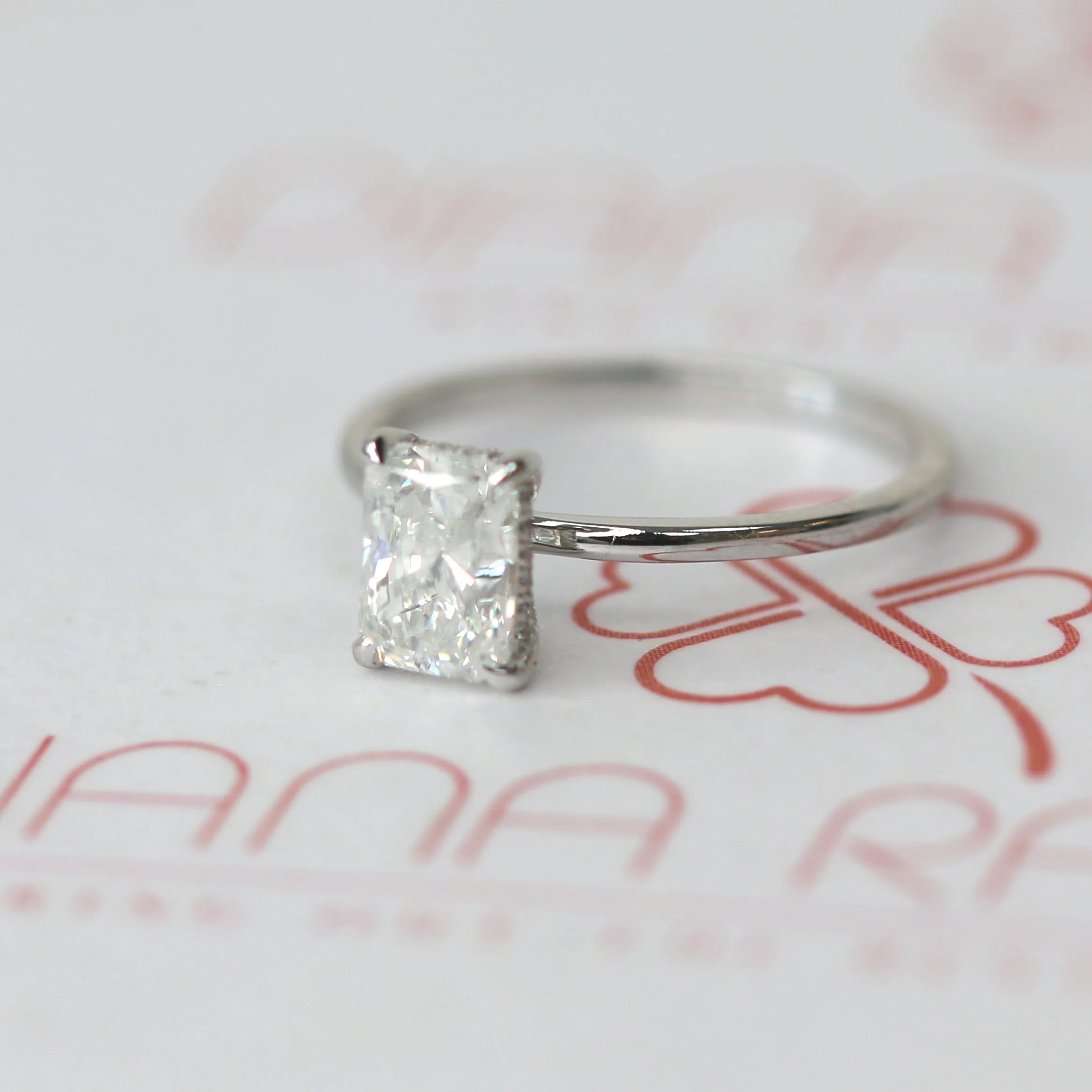 Early Morning Hidden Halo Natural Radiant  Diamond Engagement Ring