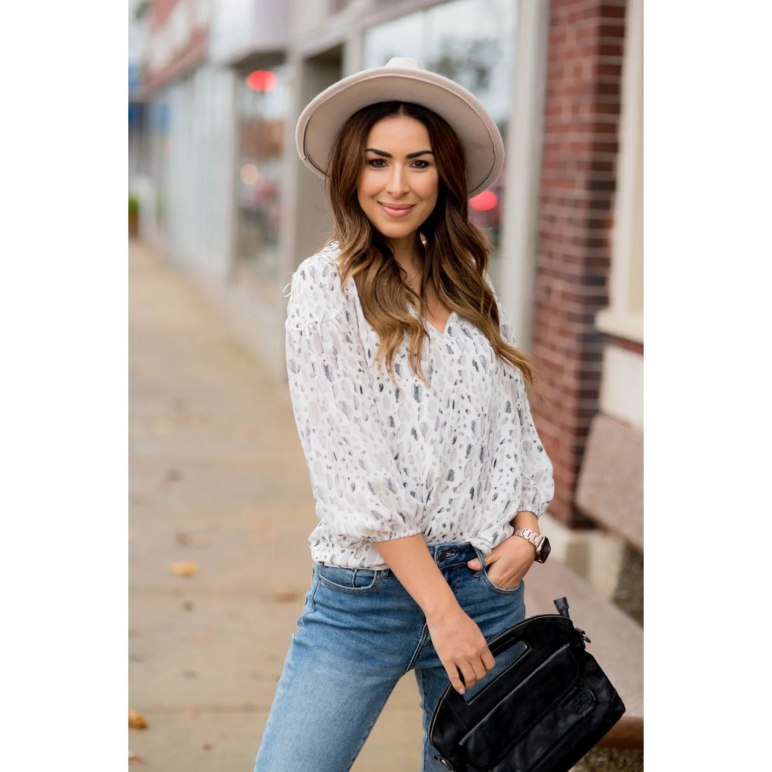 Elegantly Basic Watercolored Marble 3/4 Blouse