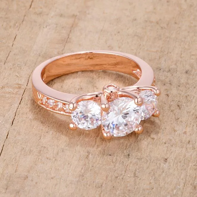 Elizabeth Three Stone Rose Gold Engagement Ring | 3ct