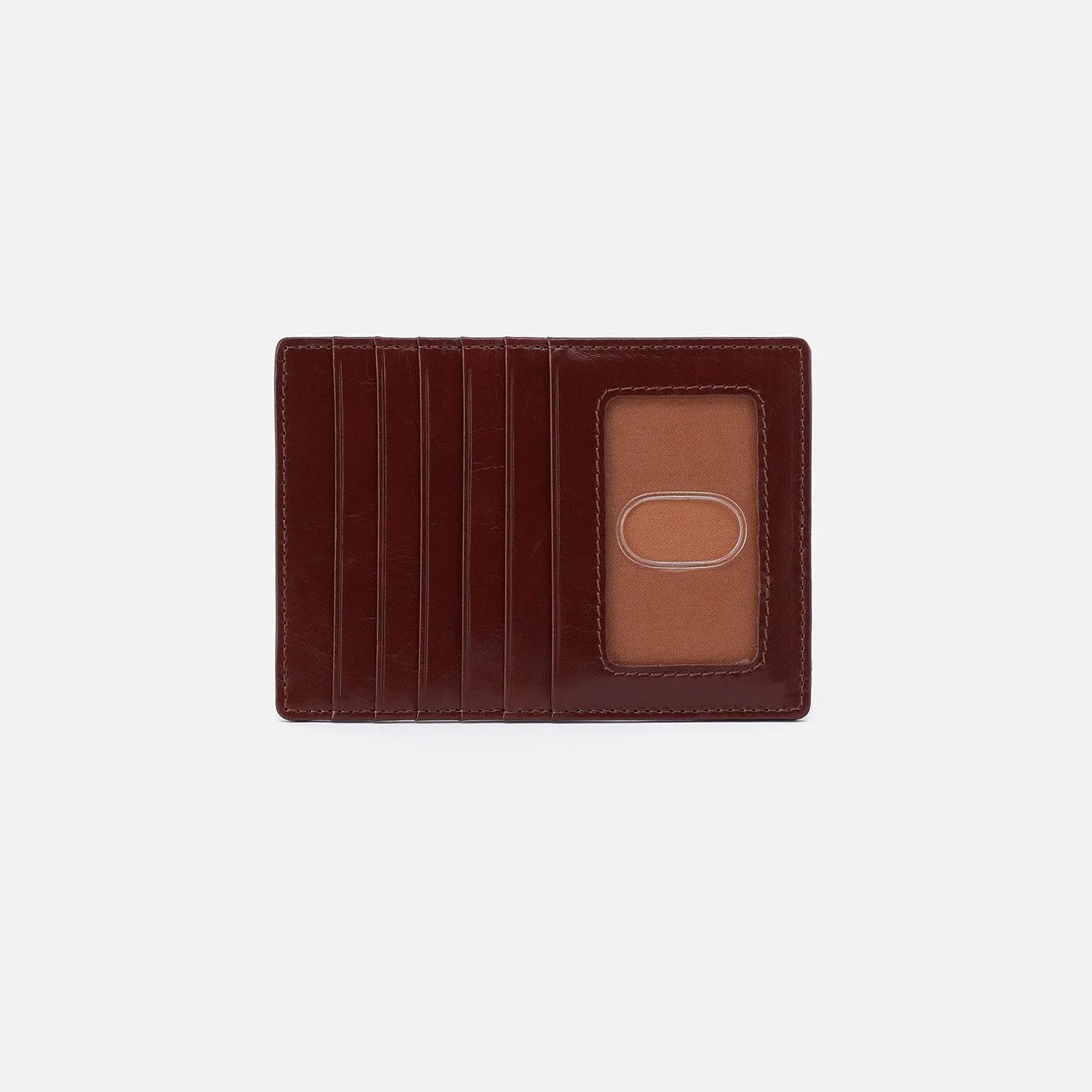 Euro Slide Card Case In Polished Leather - Chocolate