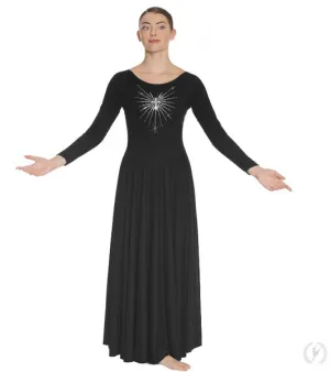 Eurotard 11030 Womens Front Lined Long Sleeve Praise Dress with Rhinestone Radiant Cross