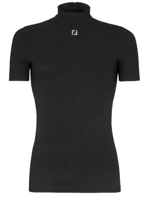 FENDI Knit T-Shirt with Stand-Up Collar for Men