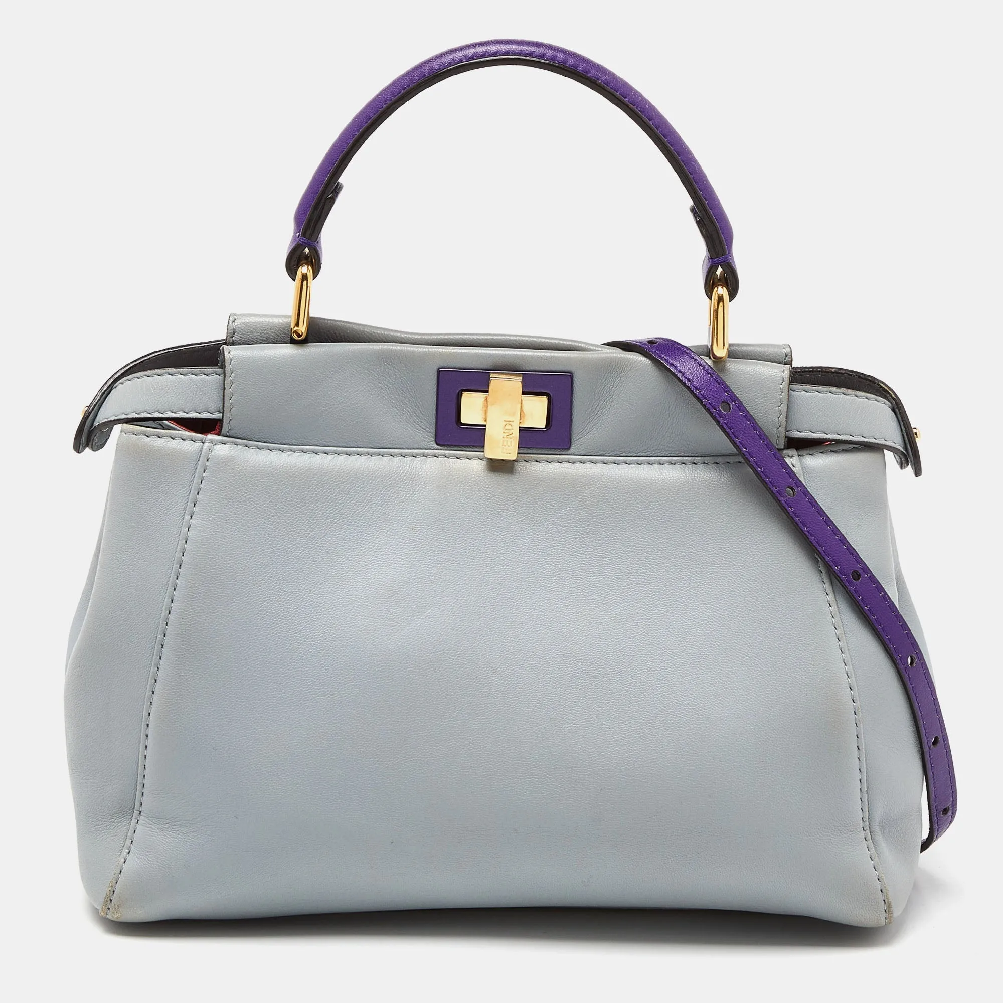 Fendi /purple Leather Mini Peekaboo Top Handle Bag