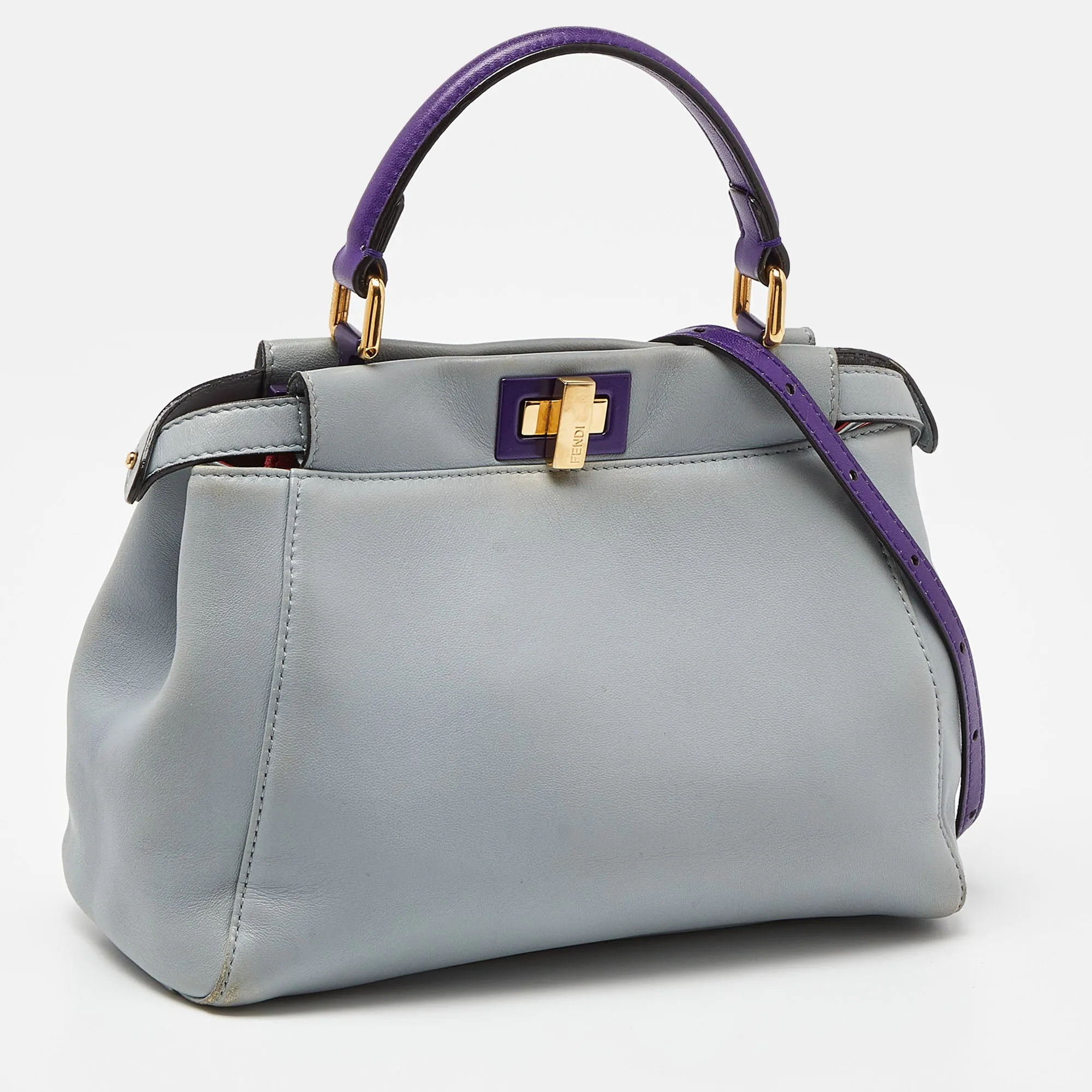 Fendi /purple Leather Mini Peekaboo Top Handle Bag