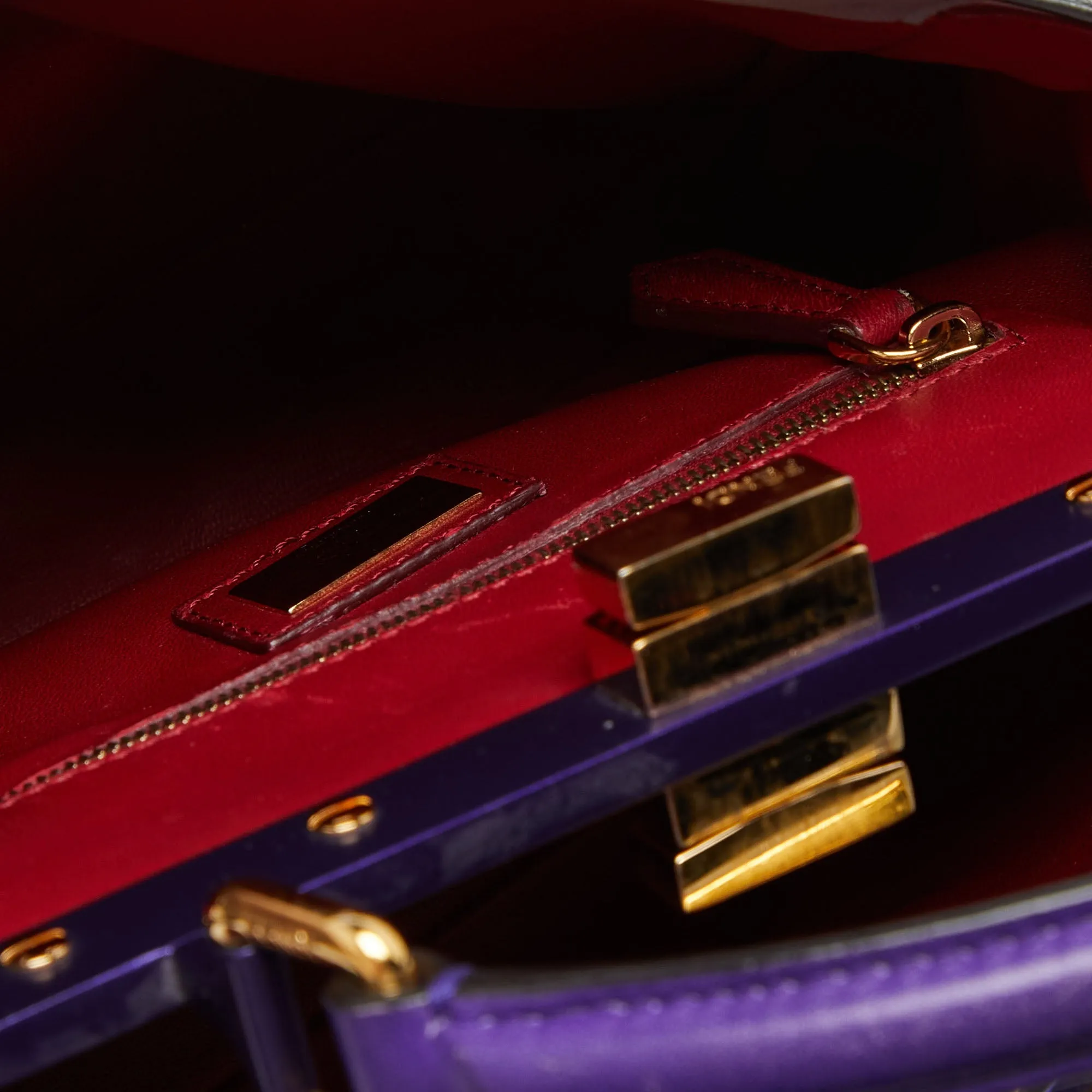 Fendi /purple Leather Mini Peekaboo Top Handle Bag