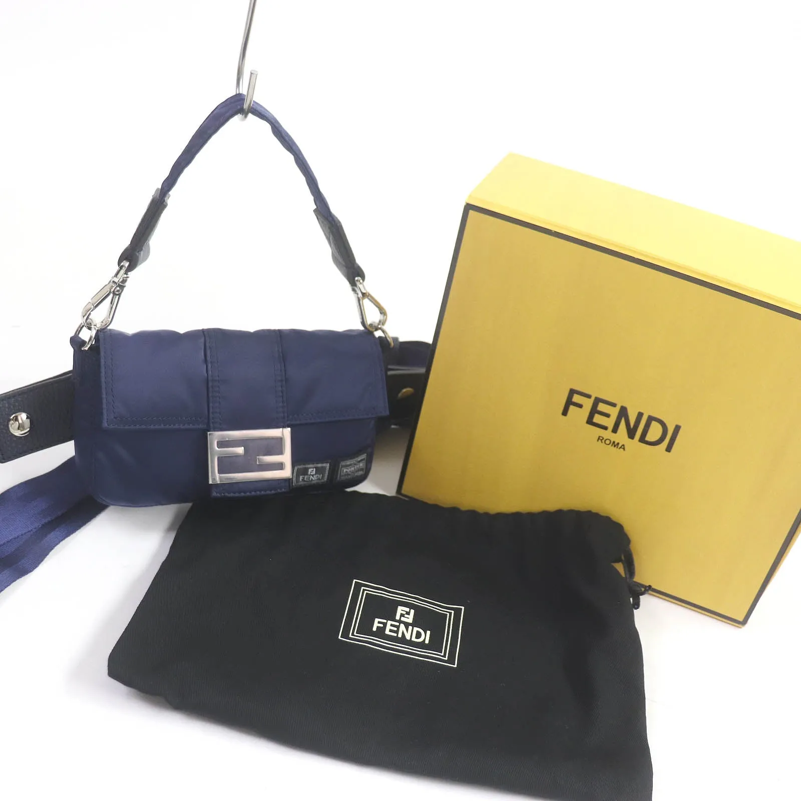 FENDI Sling bag 7AS138 Nylon Blueberry Blue Baguette Mini