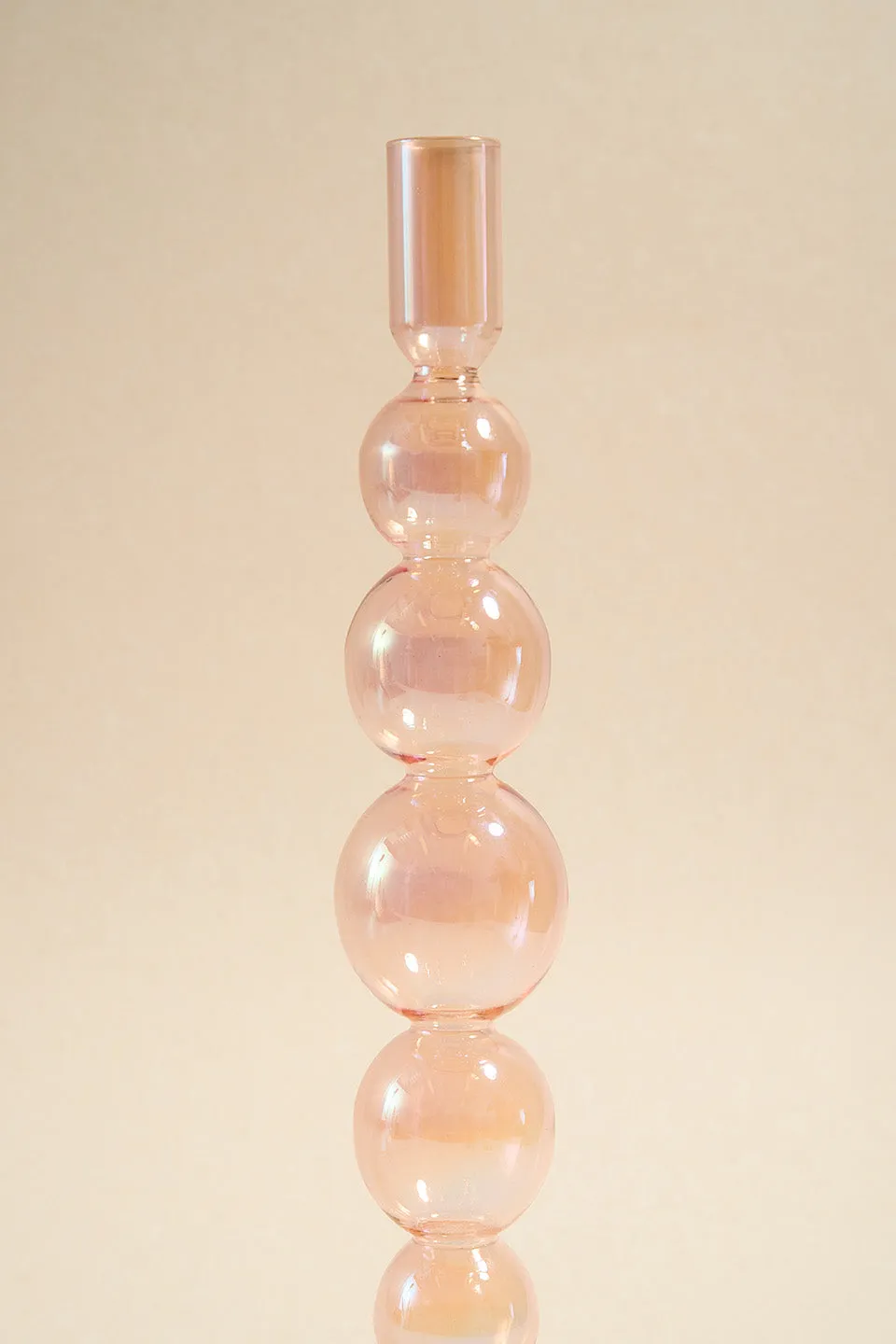 Five Bubble Pearl Pink 30cm Glass Taper Candle Holder