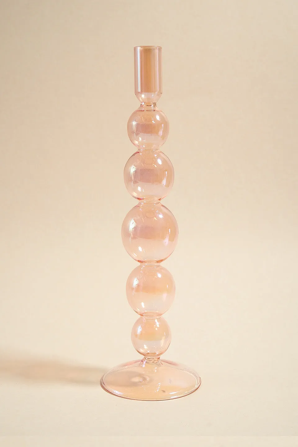 Five Bubble Pearl Pink 30cm Glass Taper Candle Holder