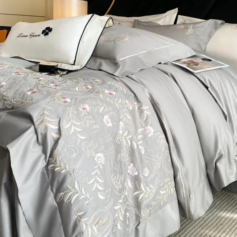 Flytonn-100% Cotton Luxury Embroidery Wedding Bedding Set Pure Cotton Duvet Cover Flat/Fitted Bed Sheet Set With Pillowcases bed set