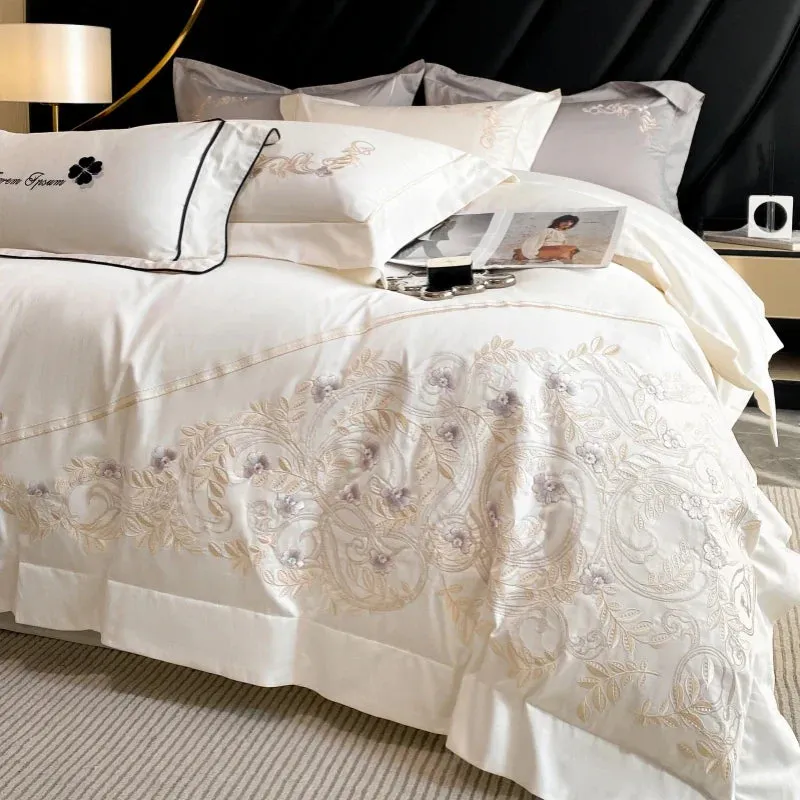 Flytonn-100% Cotton Luxury Embroidery Wedding Bedding Set Pure Cotton Duvet Cover Flat/Fitted Bed Sheet Set With Pillowcases bed set