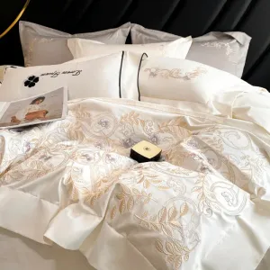 Flytonn-100% Cotton Luxury Embroidery Wedding Bedding Set Pure Cotton Duvet Cover Flat/Fitted Bed Sheet Set With Pillowcases bed set