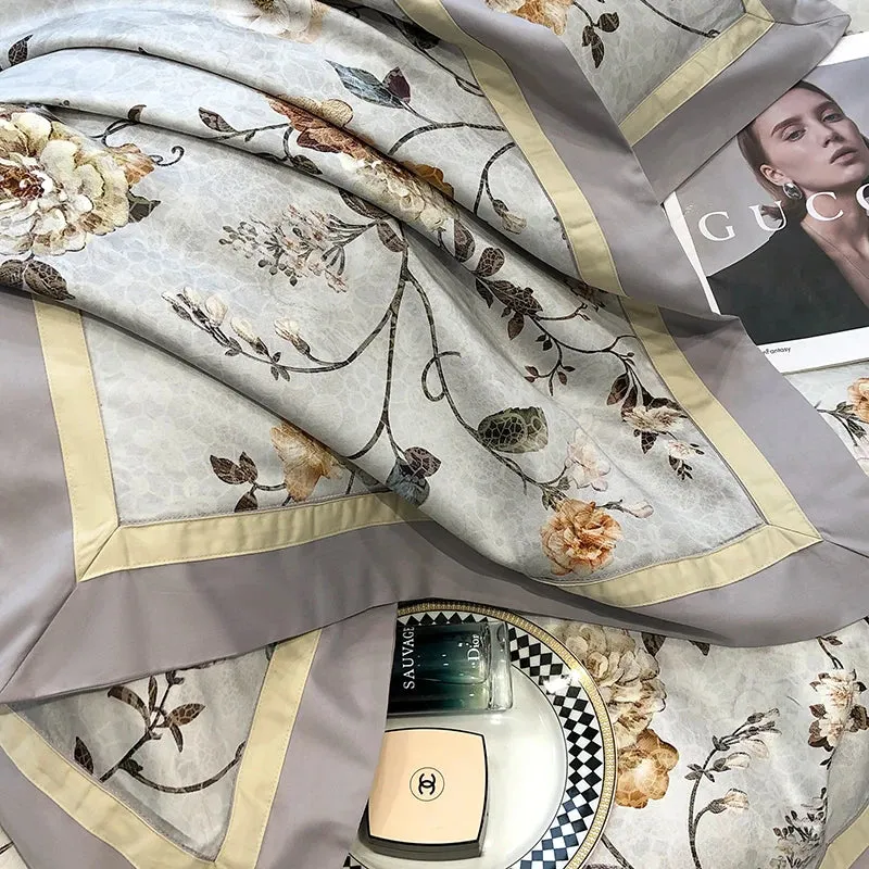 Flytonn-1000TC Egyptian Cotton Vintage Flowers Printed Bedding Set Duvet Cover Set Flat/Fitted Bed Sheet Set With Pillowcases bed set