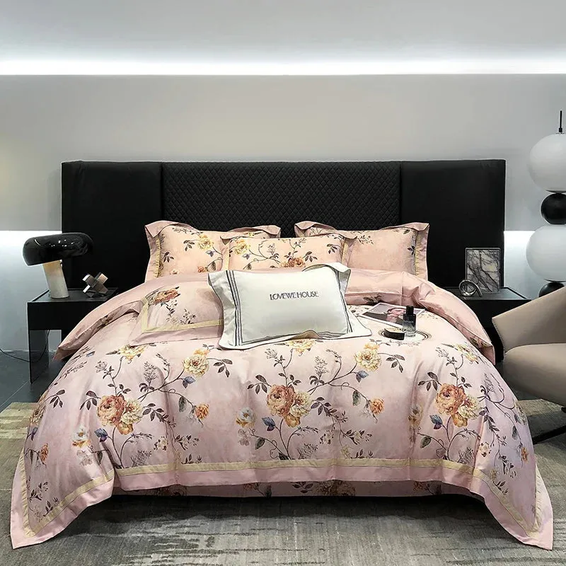 Flytonn-1000TC Egyptian Cotton Vintage Flowers Printed Bedding Set Duvet Cover Set Flat/Fitted Bed Sheet Set With Pillowcases bed set