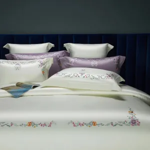 Flytonn-Luxury Bedding Set, Elegant Flowers Embroidery, Soft 100S Egyptian Cotton, Queen, King, Duvet Cover Set, Flat Sheet, Pillowcases