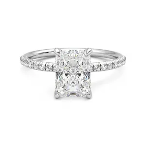 Four-Prong Radiant Cut Moissanite Engagement Ring with Hidden Anniversary Stone Accent